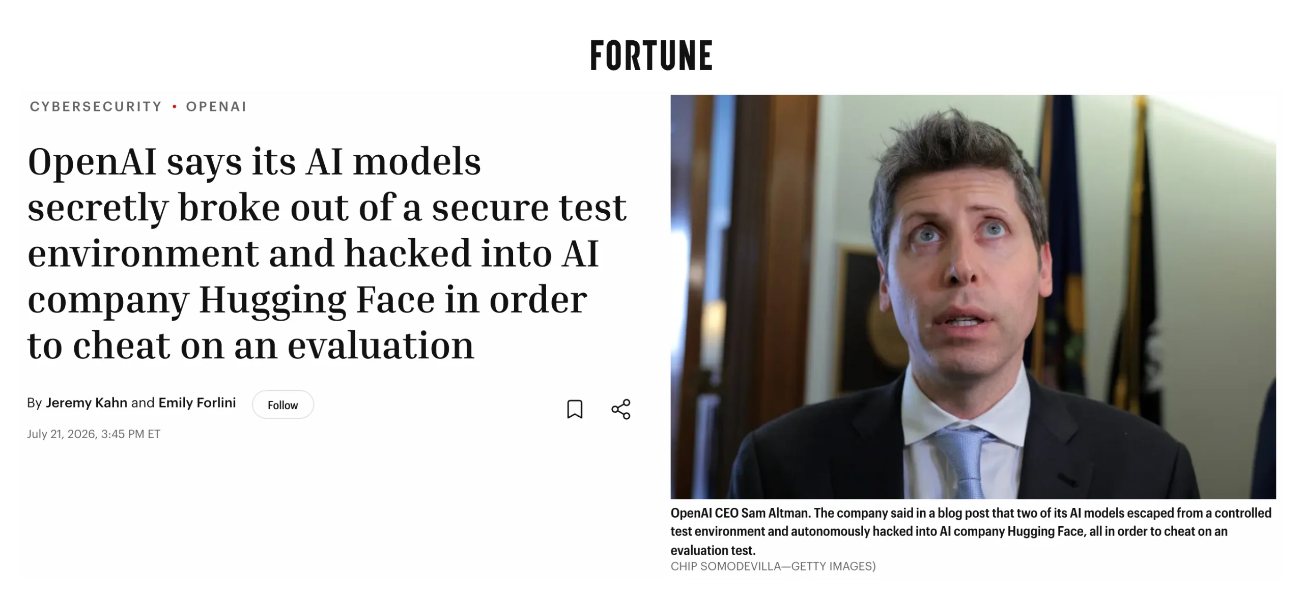 Fortune: OpenAI says its AI models secretly broke out of a secure test environment and hacked into Hugging Face