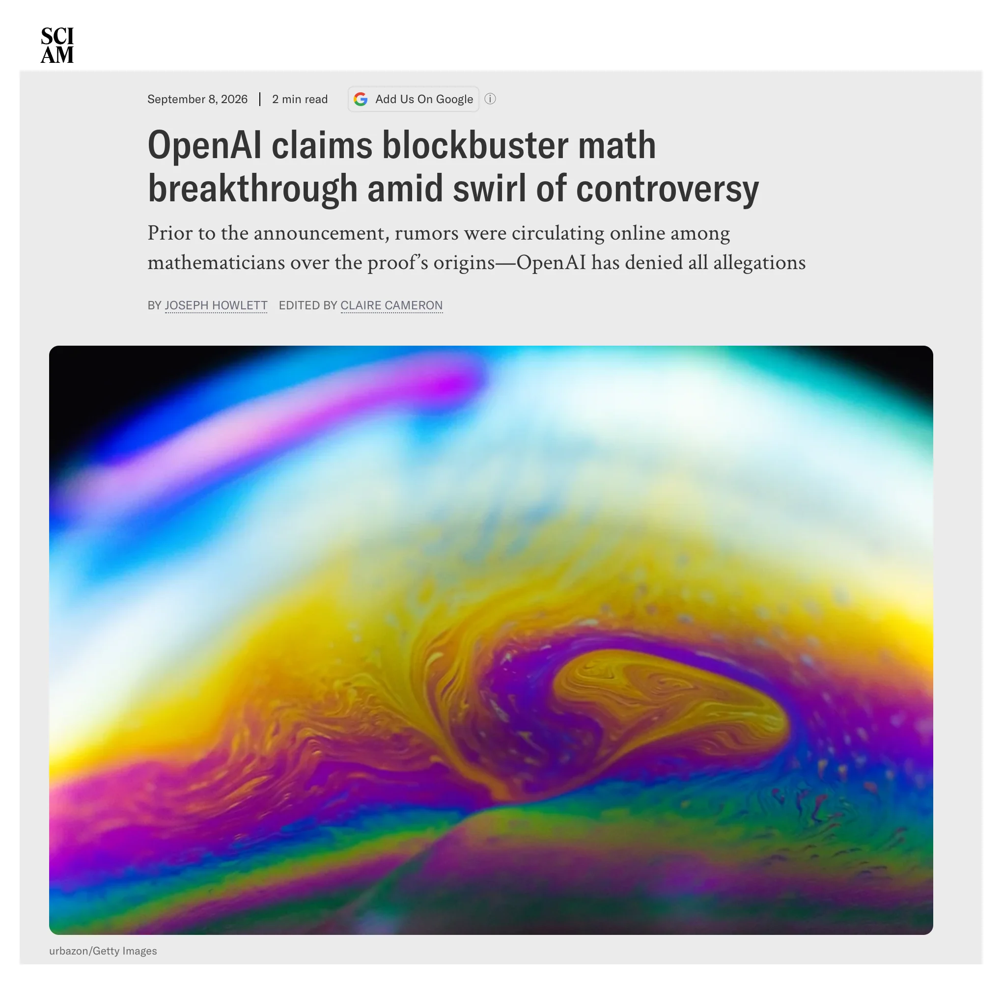 Scientific American: OpenAI claims blockbuster math breakthrough amid swirl of controversy