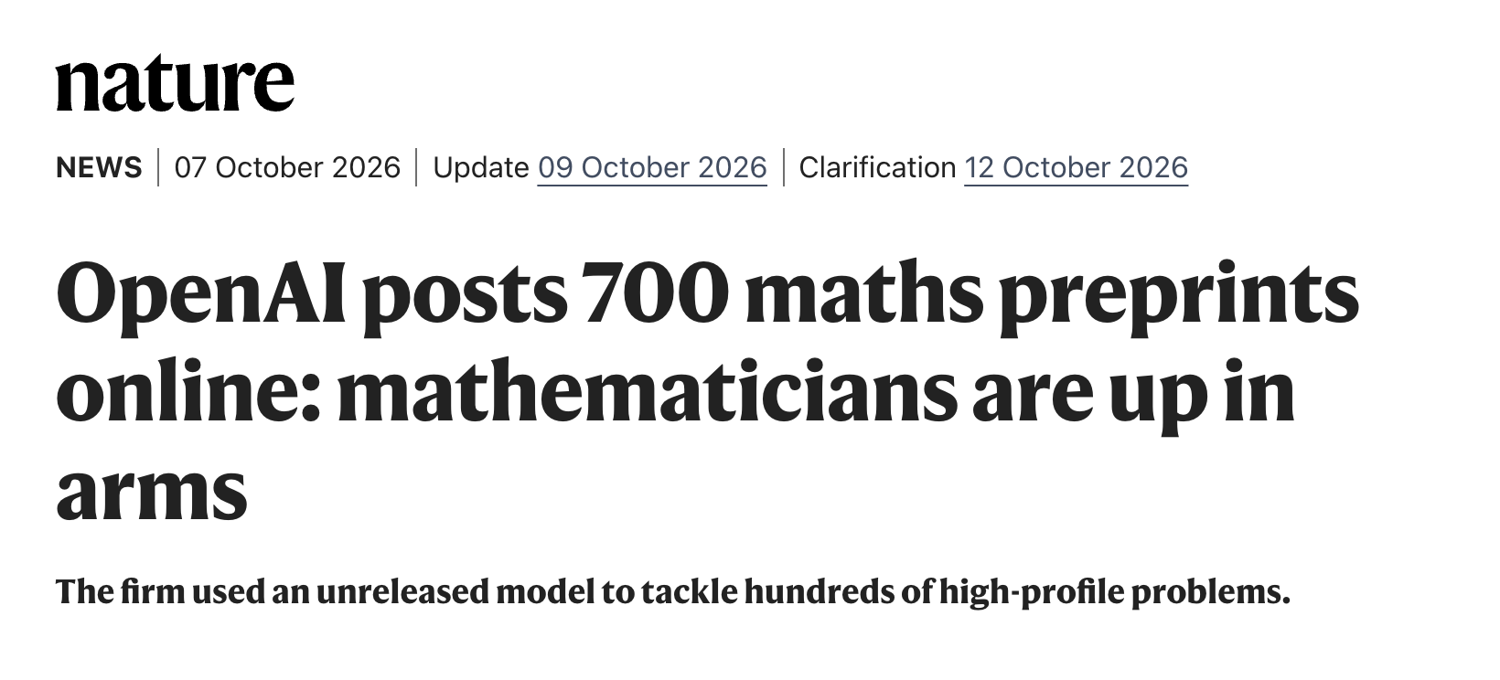 Nature: OpenAI posts 700 maths preprints online: mathematicians are up in arms