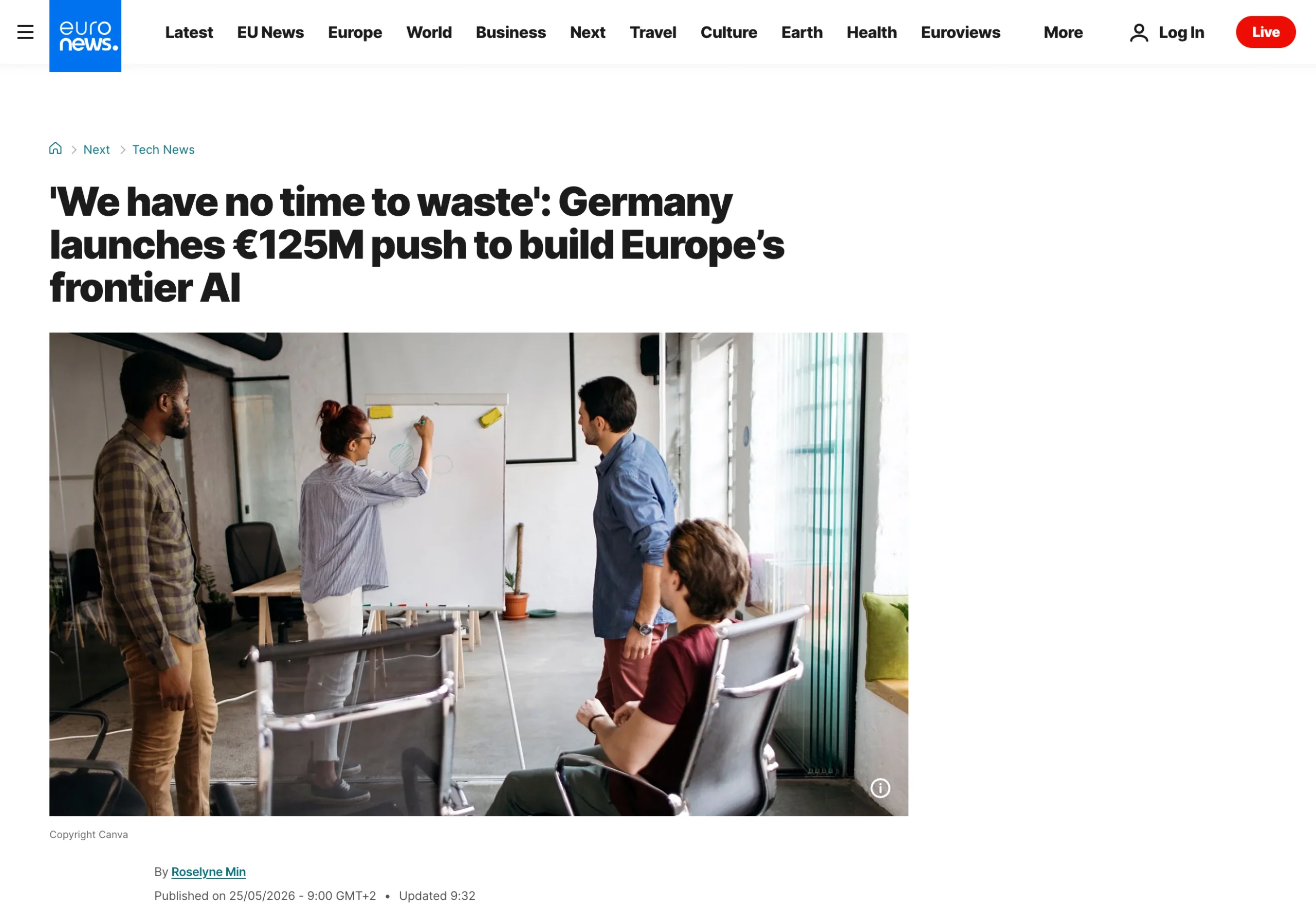 Euronews, 25 May 2026: We have no time to waste: Germany launches €125M push to build Europe’s frontier AI