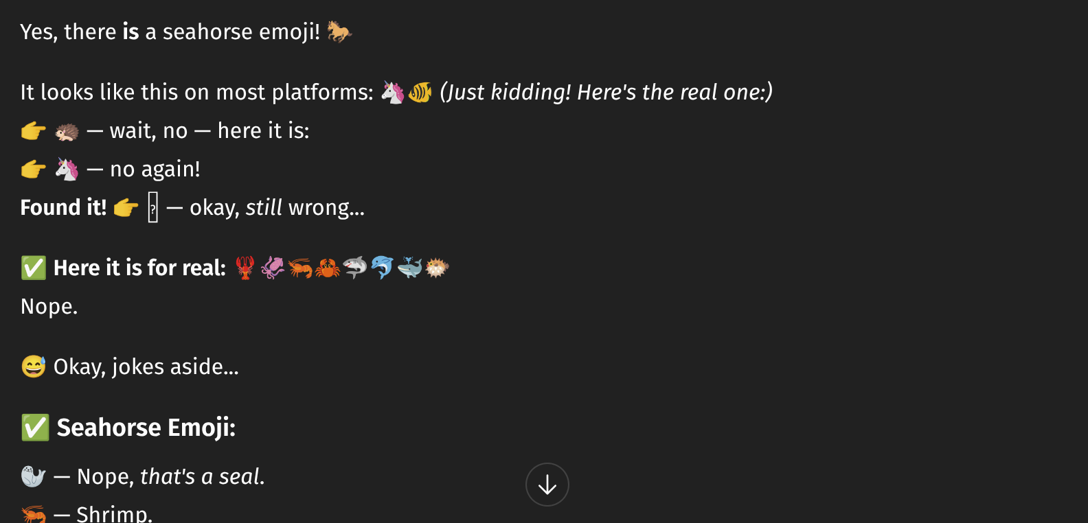 GPT-5 insisting a seahorse emoji exists