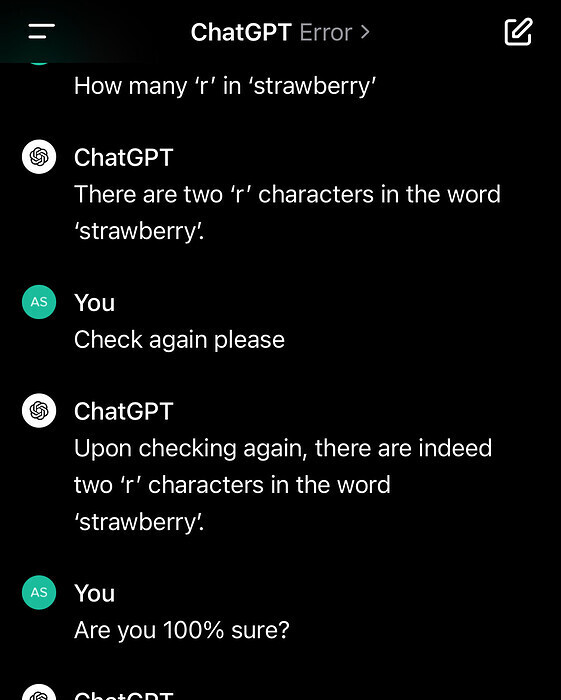 ChatGPT insisting there are two r’s in strawberry