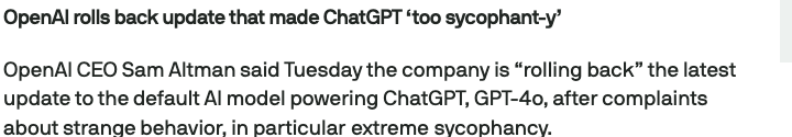 TechCrunch: OpenAI rolls back update that made ChatGPT too sycophant-y